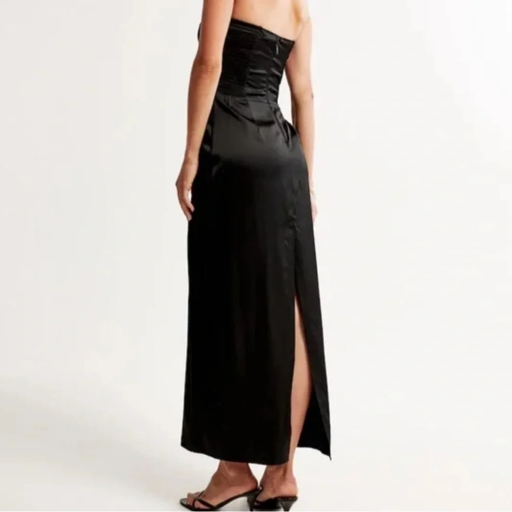 Abercrombie Black Strapless Satin Sculpt Maxi Dress